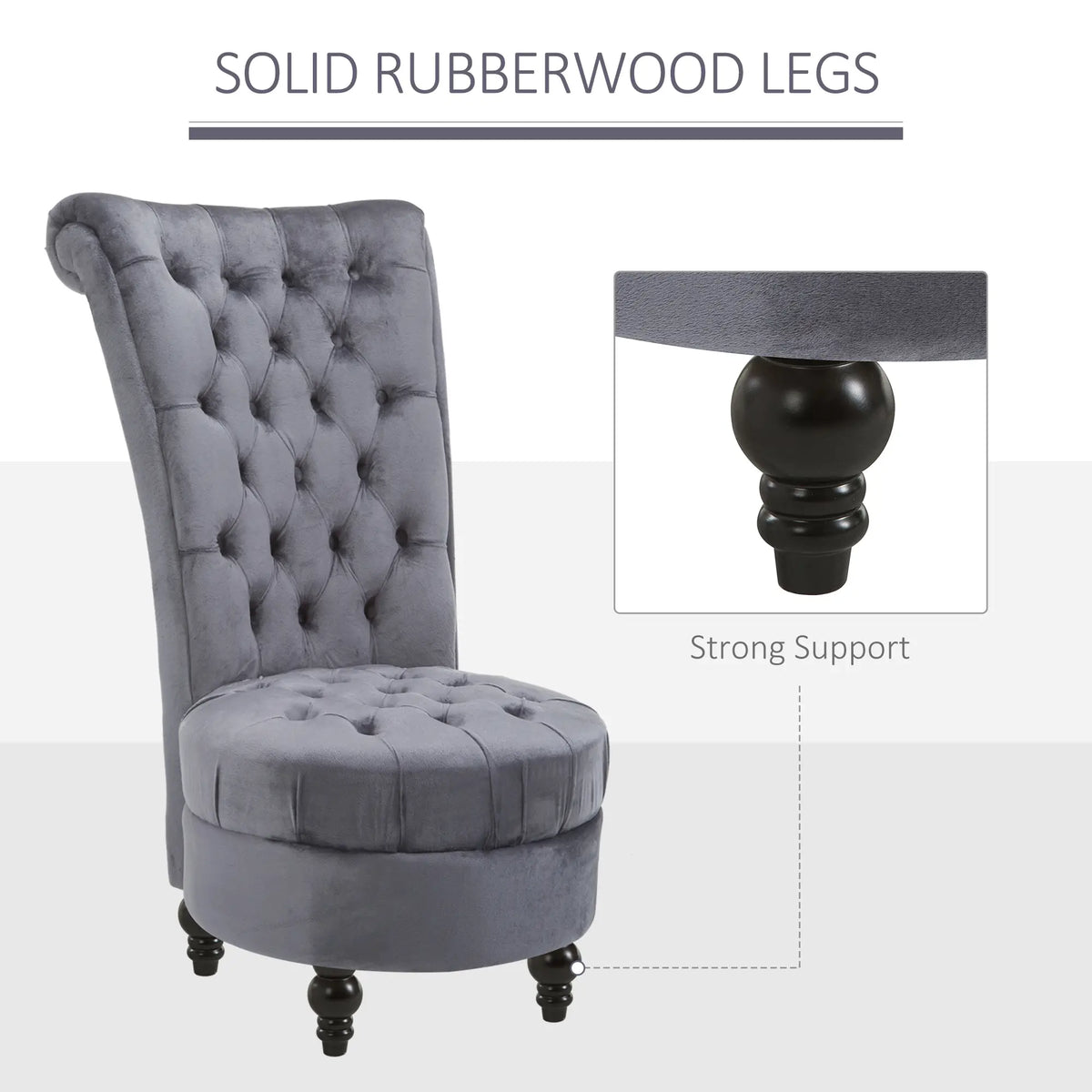 45" Tufted High Back Velvet Accent Chair, Soft Padded Lounge, Ash Grey Single Sofas at Gallery Canada