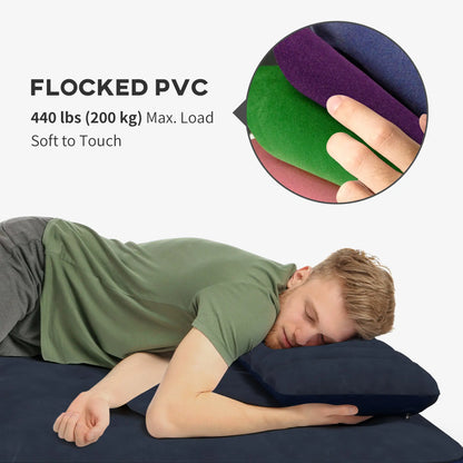 Twin Air Mattress, Inflatable Double Bed, 2 Pillows, Hand Pump, Flocked, Blue Camping Cots at Gallery Canada