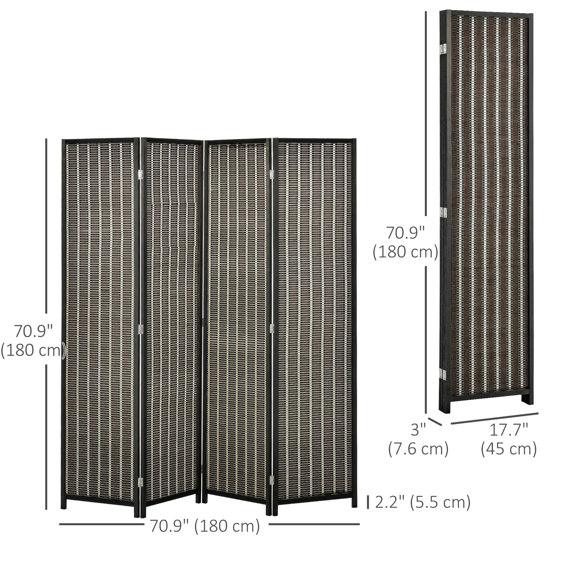 4 Panel Room Divider, 6 Ft Tall, Bamboo Hand-Woven, Brown Room Dividers at Gallery Canada