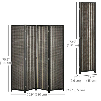 4 Panel Room Divider, 6 Ft Tall, Bamboo Hand-Woven, Brown Room Dividers at Gallery Canada