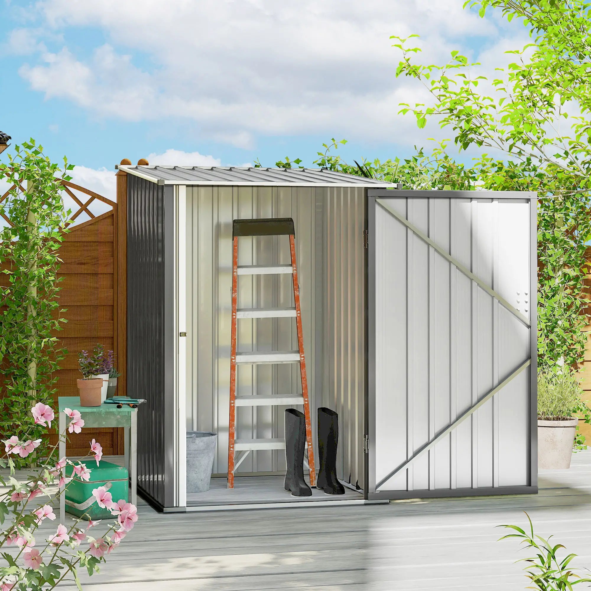 3.3' x 3.4' Lean-To Garden Shed, Galvanized Steel Tool House, Lockable Door, Grey Sheds at Gallery Canada