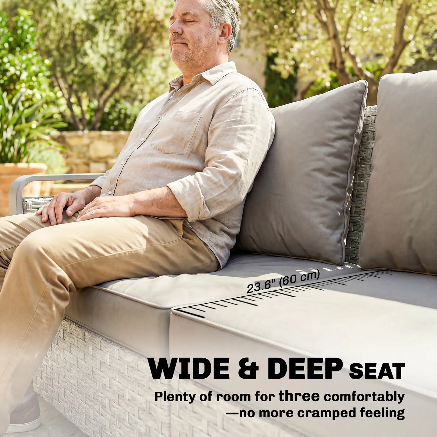 Rattan Wicker Sofa, 3-Seater Outdoor Couch With Cushions, Grey Patio Furniture Sets at Gallery Canada