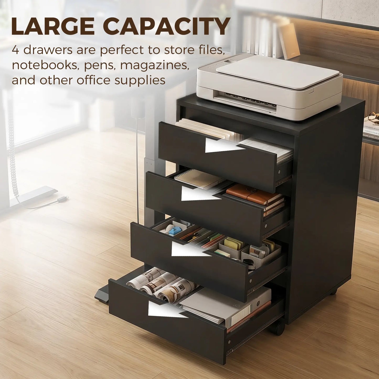 4-Drawer Vertical File Cabinet with Wheels, Black