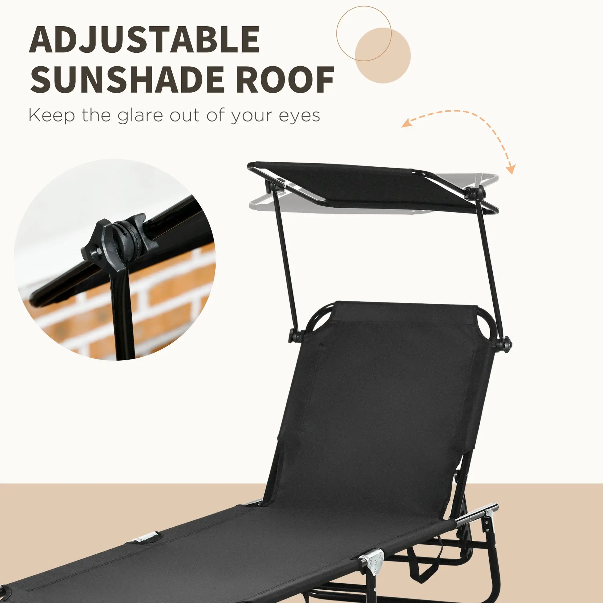 2 Piece Folding Chaise Lounges, Reclining Back, Sunshade, Black Lounger Chairs at Gallery Canada