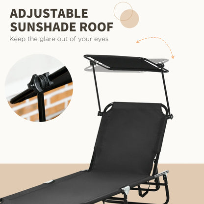 2 Piece Folding Chaise Lounges, Reclining Back, Sunshade, Black Lounger Chairs at Gallery Canada