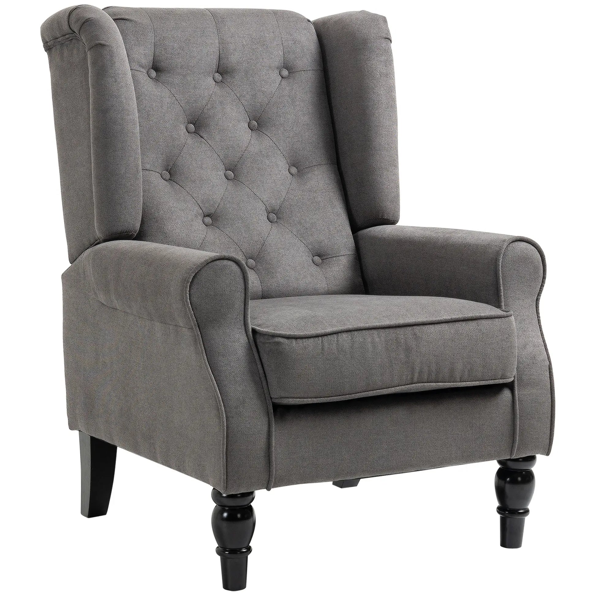 Fabric Accent Chair, Button Tufted, Wood Legs, Thick Padding, Charcoal Grey Accent Chairs Charcaol Grey at Gallery Canada