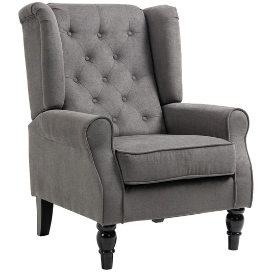 Fabric Accent Chair, Button Tufted, Wood Legs, Thick Padding, Charcoal Grey Accent Chairs Charcaol Grey at Gallery Canada