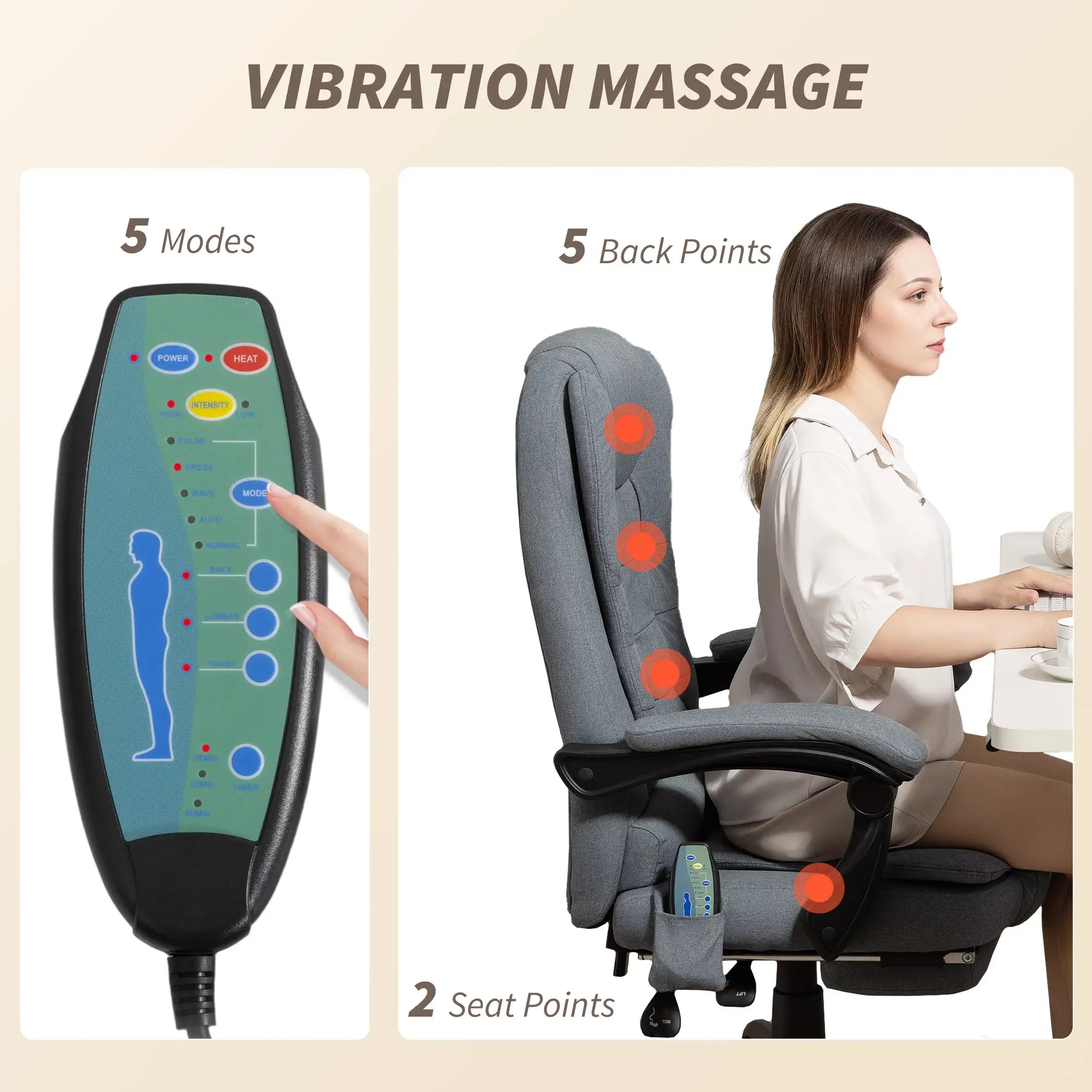 7-Point Vibrating Massage Chair, Reclining Office Chair with Footrest, Grey Massage Chairs at Gallery Canada