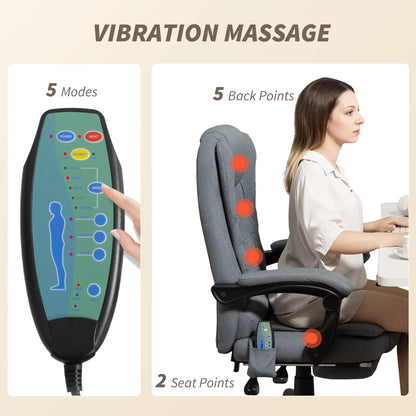 7-Point Vibrating Massage Chair, Reclining Office Chair with Footrest, Grey Massage Chairs at Gallery Canada