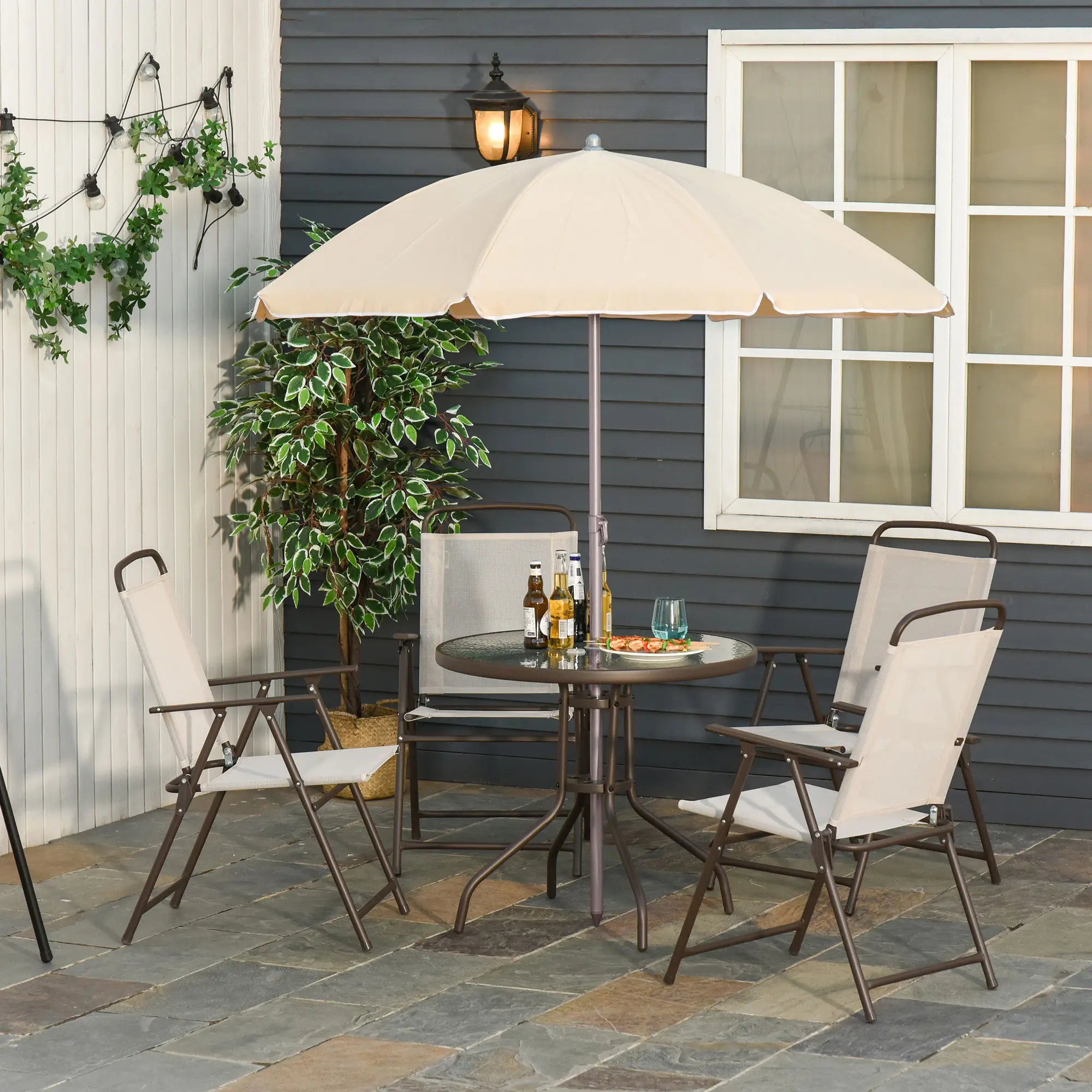 6-Piece Outdoor Dining Set, Round Table, 4 Folding Chairs, Cream Outdoor Dining Sets at Gallery Canada