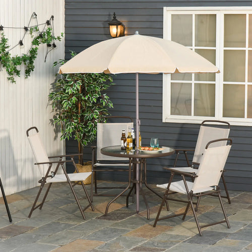 6-Piece Outdoor Dining Set, Round Table, 4 Folding Chairs, Cream