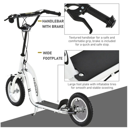 Dual Brakes Kick Scooter, 12-Inch Inflatable Wheel, Age 5+, White Scooters at Gallery Canada