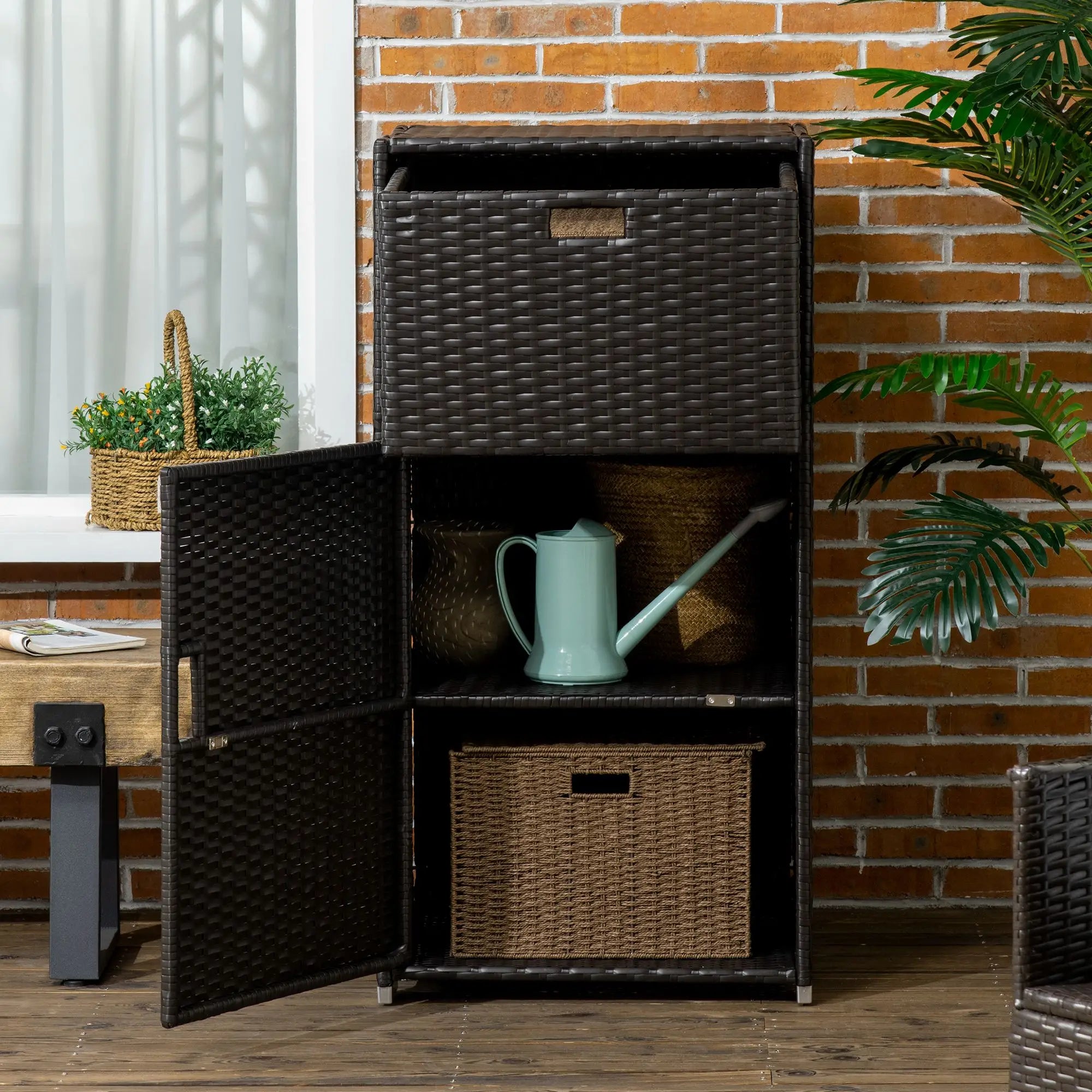 Outdoor Rattan Towel Rack, Dark Brown Patio Storage Boxes at Gallery Canada
