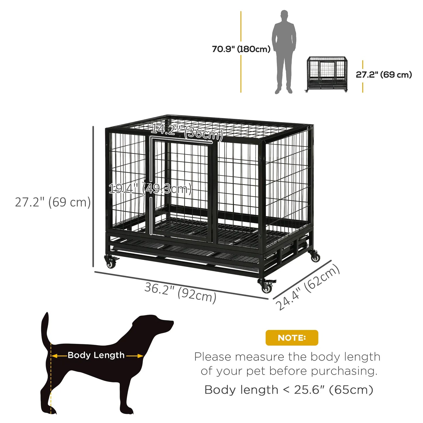 Heavy Duty Dog Crate, Two Doors, Lockable Wheels, Removable Tray, 36" x 24" x 27" Houses, Kennels & Pens at Gallery Canada