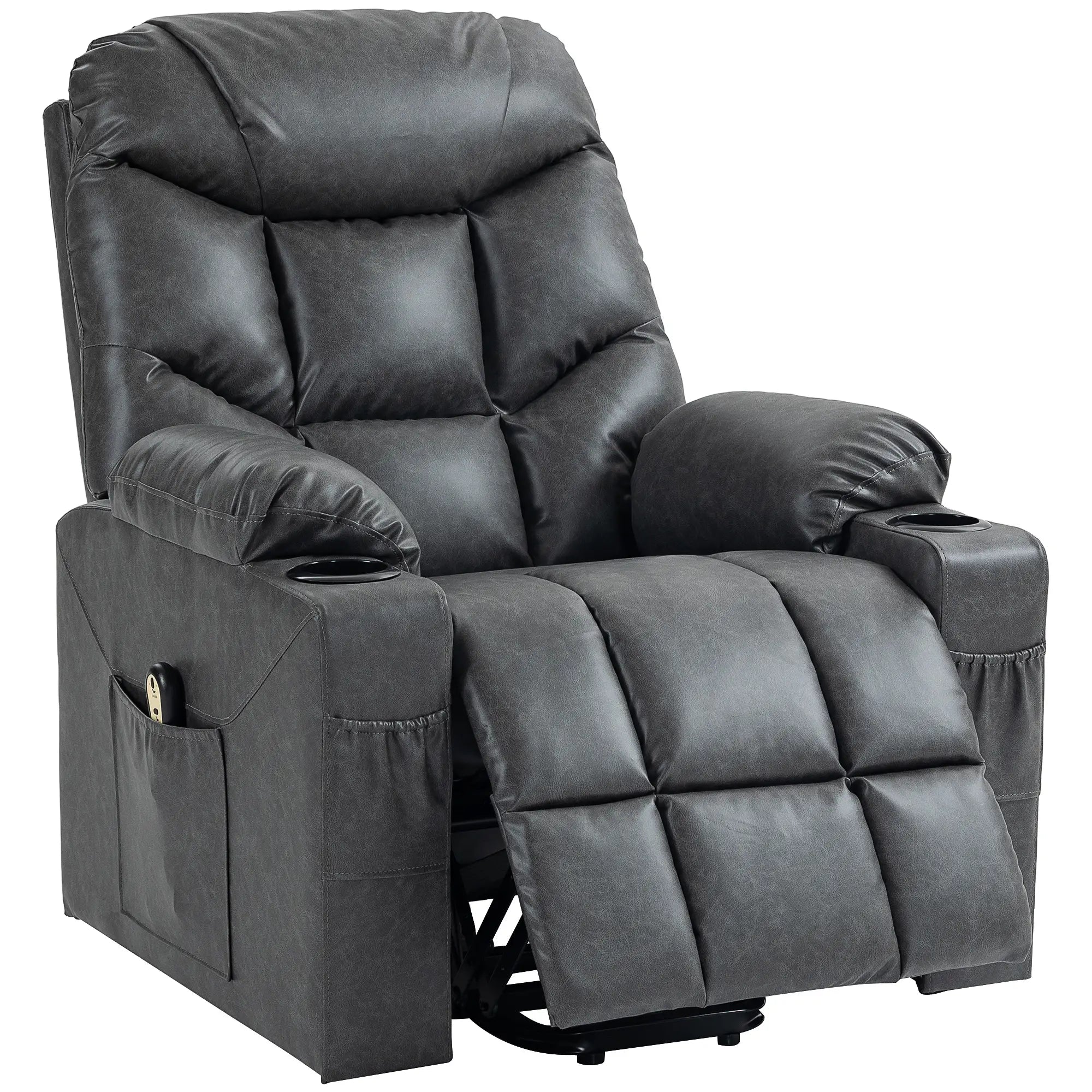 Electric Recliner Chair, PU Leather, Quick Assembly, Remote, Grey Sofas & Reclining Chairs Grey at Gallery Canada