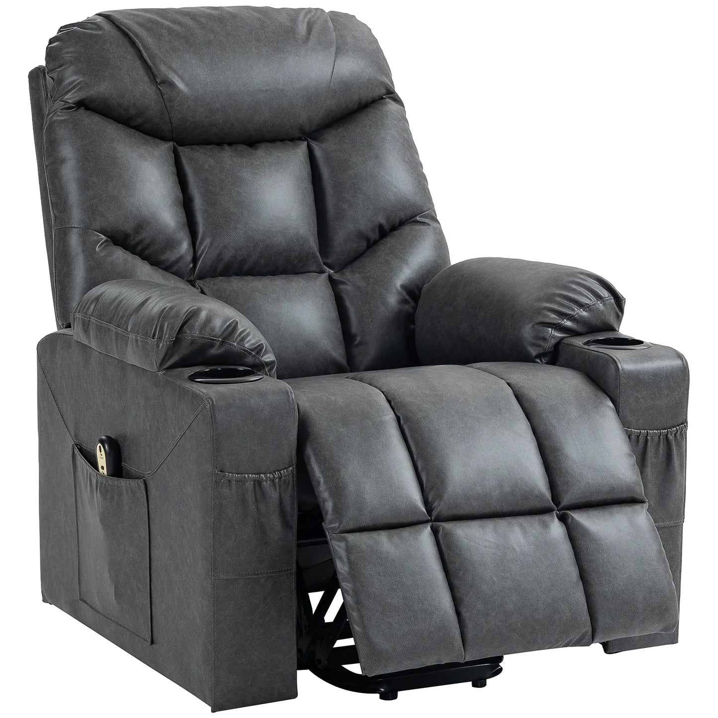 Electric Recliner Chair, PU Leather, Quick Assembly, Remote, Grey Sofas & Reclining Chairs Grey at Gallery Canada