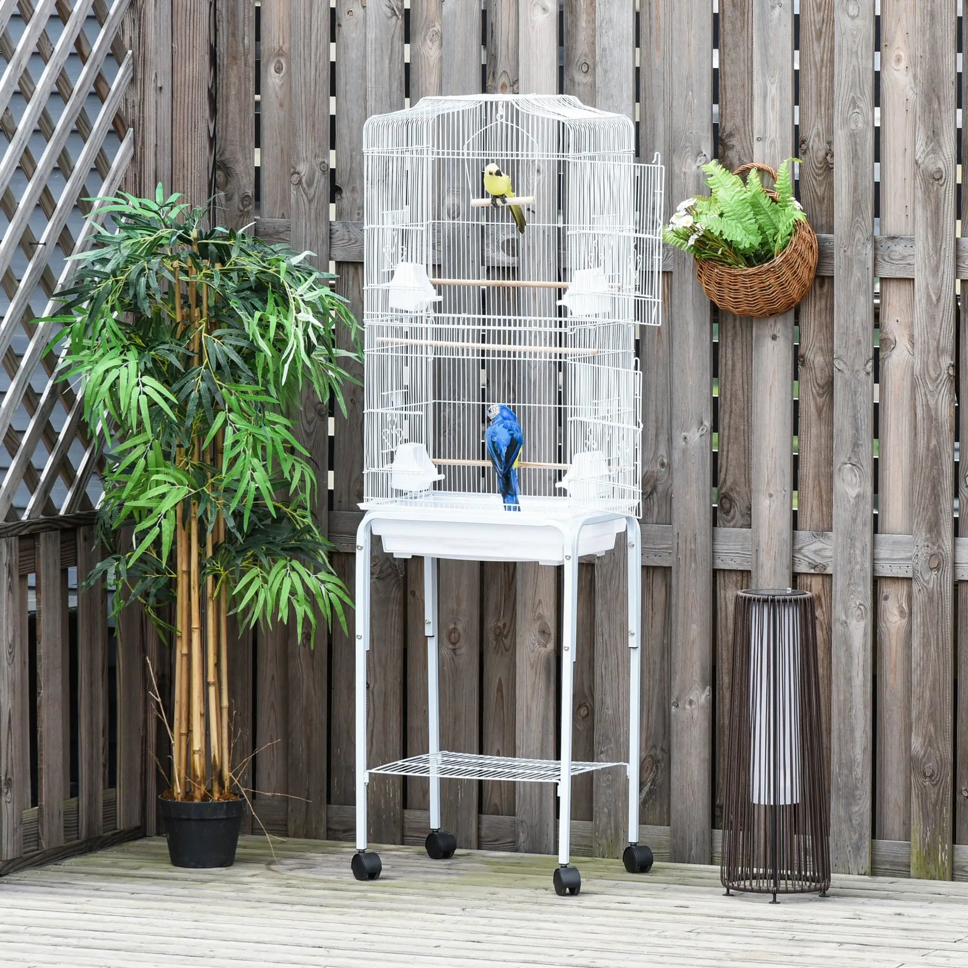 62" Rolling Bird Cage, Cockatoo House, Play Top, Storage Shelf, Wheels, White Bird Cages at Gallery Canada