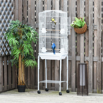 62" Rolling Bird Cage, Cockatoo House, Play Top, Storage Shelf, Wheels, White Bird Cages at Gallery Canada