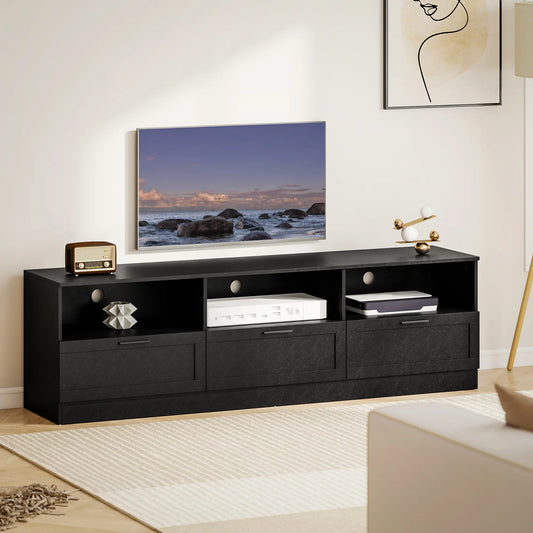 TV Stand with Storage, 3 Cabinets, 3 Shelves, for TVs up to 85", Black TV Stands Black at Gallery Canada