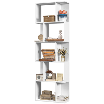 5-Tier Geometric Bookshelf, S Shaped Bookcase, White Display Bookshelves White at Gallery Canada