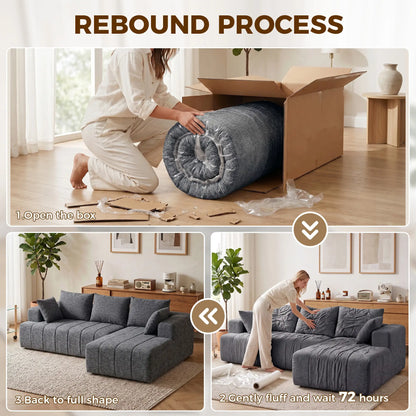 101 Modular Sectional Sofa With Chaise, Cloud Couch, Grey