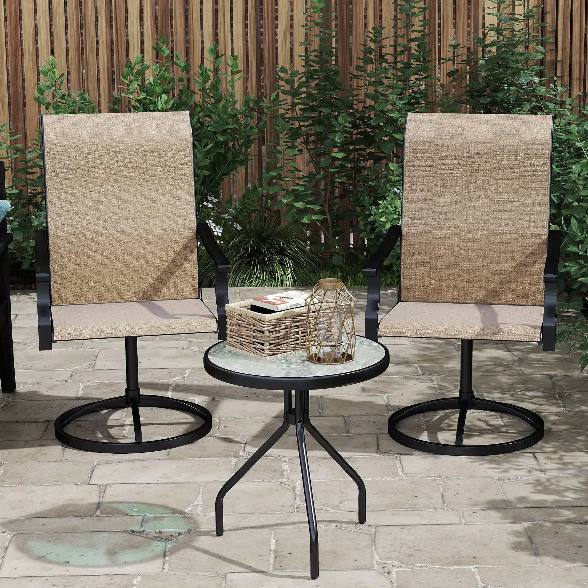 Outdoor Swivel Dining Chairs, Set of 2, High Back, All Weather Mesh, Brown Bistro Sets at Gallery Canada