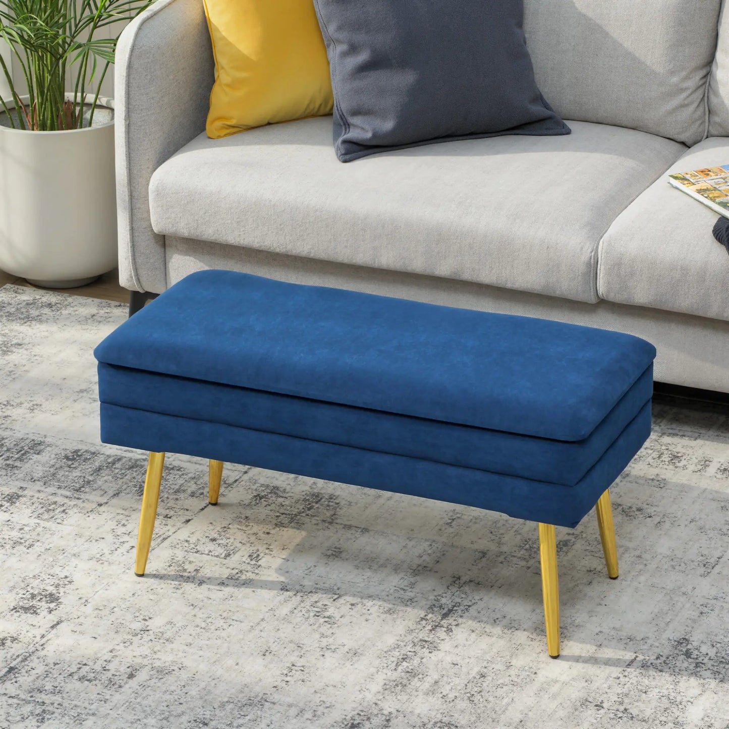 31" Velvet Storage Ottoman, Bed Bench With Steel Legs, Foot Stool, Velvet Storage Ottomans & Benches at Gallery Canada