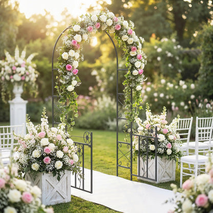 7.4 ft Garden Arch, Outdoor Trellis Arbor With Gate, Black Garden Arches at Gallery Canada