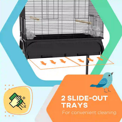 51" Bird Cage with Rolling Stand, Toys, for Budgies Canaries Finches, Black Bird Cages at Gallery Canada