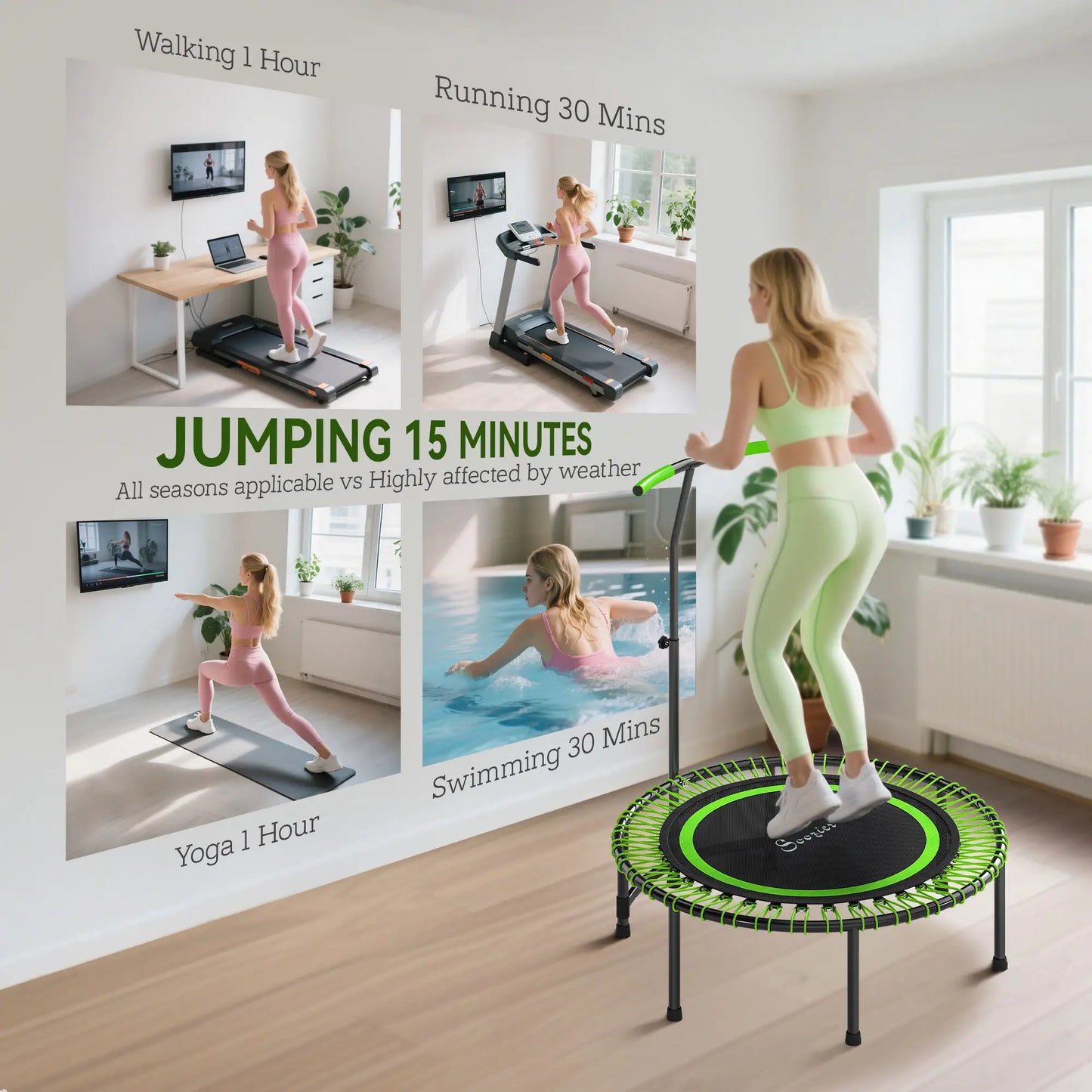 45" Rebounder Trampoline for Adults, Mini Fitness Bungee Rebounder with Adjustable Handle Trampolines at Gallery Canada