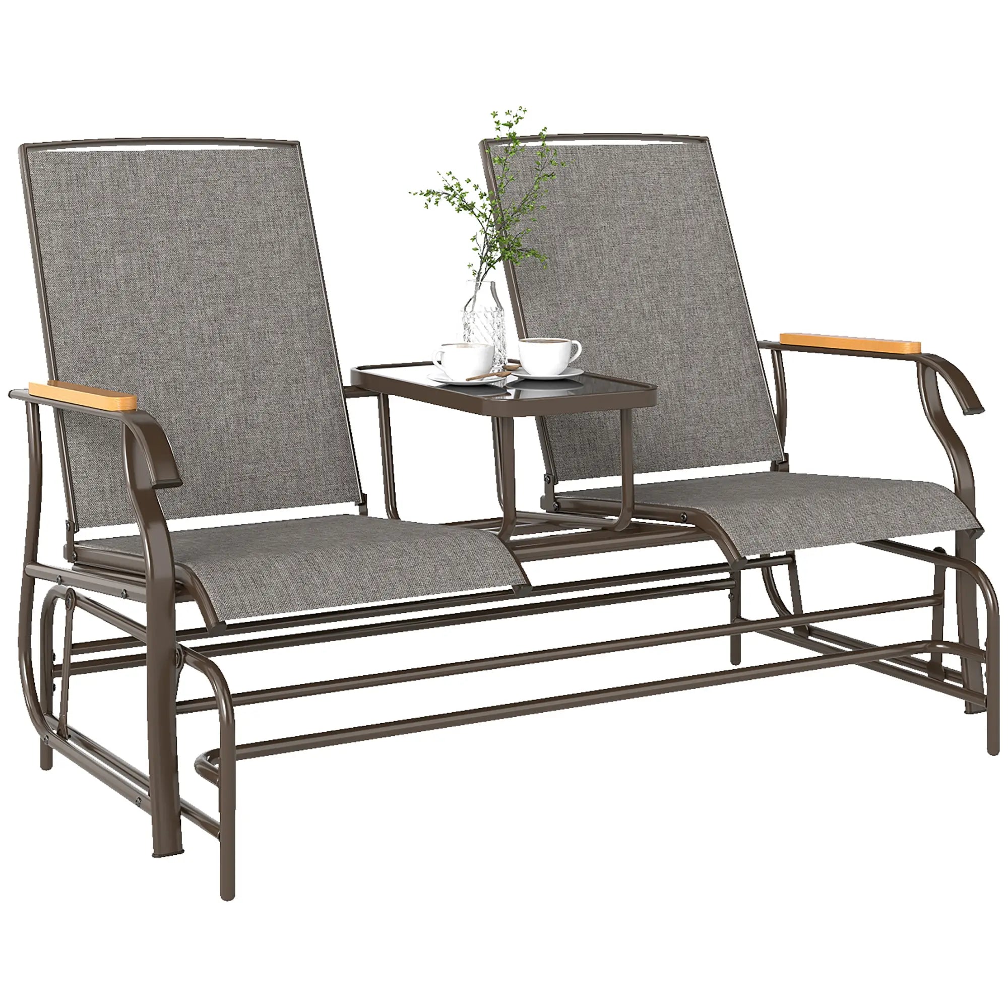 2-Person Glider Bench, Outdoor Mesh Loveseat with Table Outdoor Gliders at Gallery Canada
