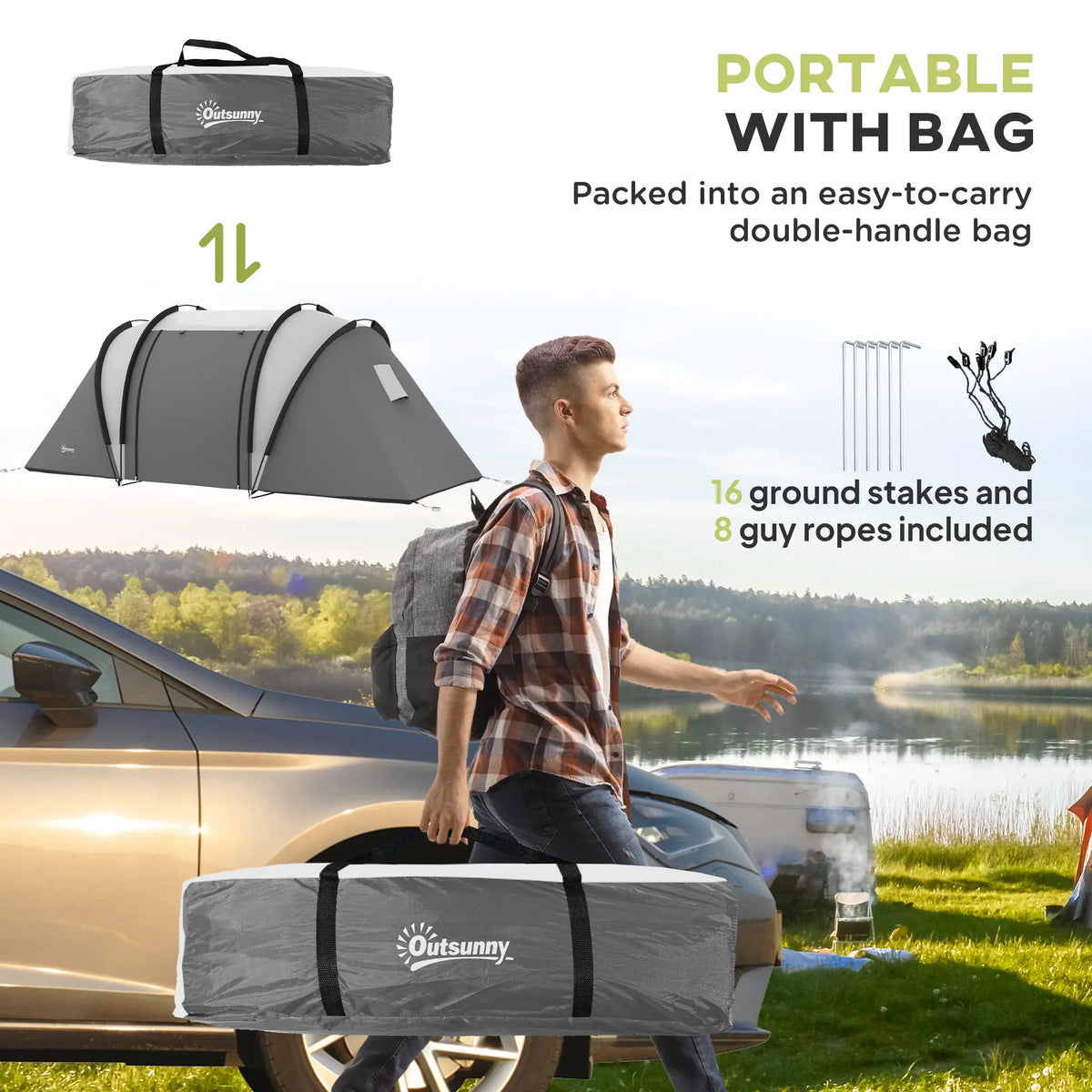 Camping Tent, 2 Bedrooms, Living Area, 3000mm Waterproof, Grey Camping Tents at Gallery Canada