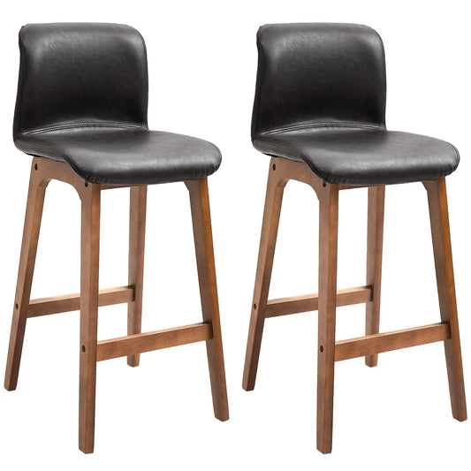 Modern Bar Stools Set of 2, Counter Height, PU Leather, Wooden Frame, Dark Brown Bar Stools Dark Brown, Natural Wood at Gallery Canada
