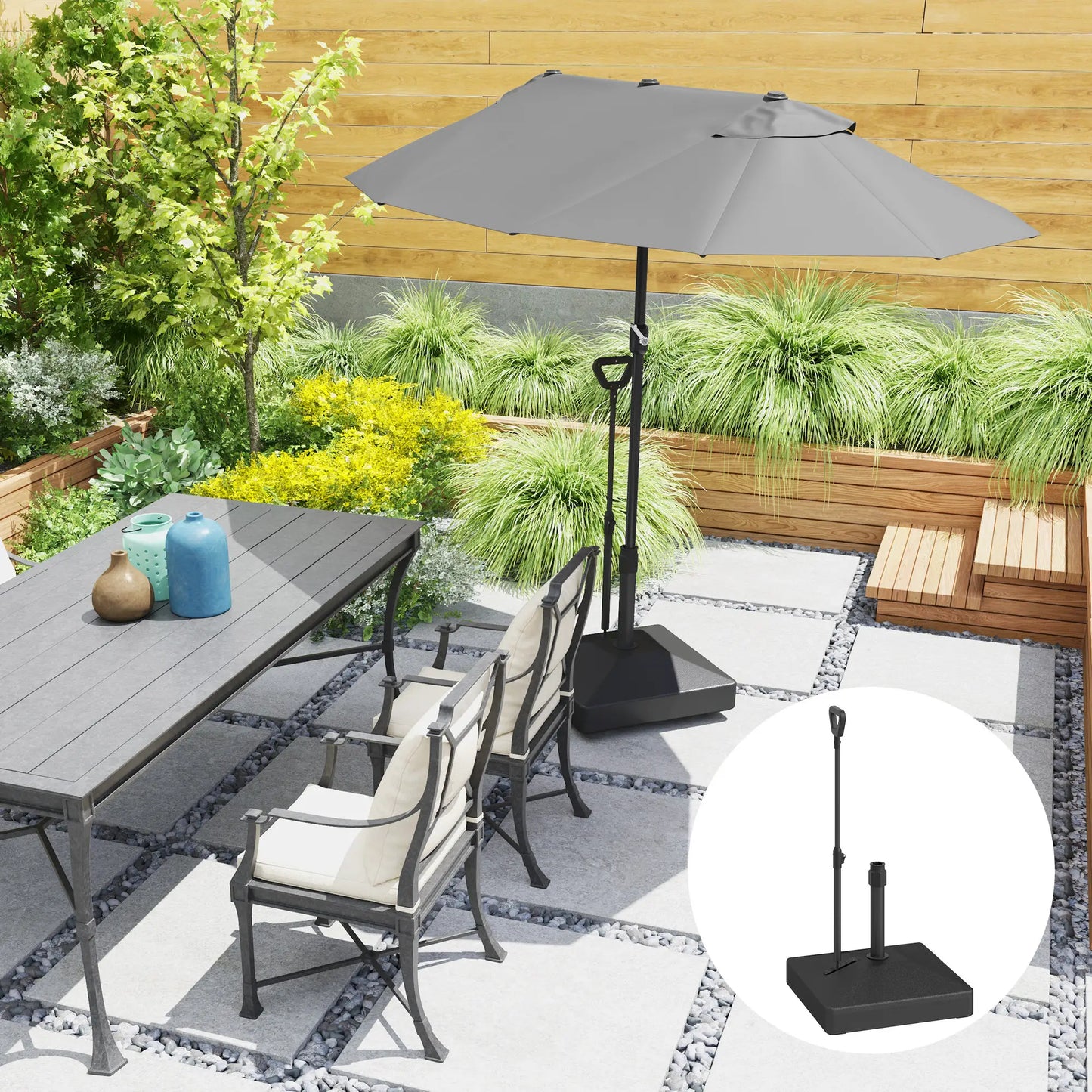 Adjustable Wheel Patio Umbrella Base, 121lbs Stand, 99lbs Water, Black Umbrella Bases at Gallery Canada