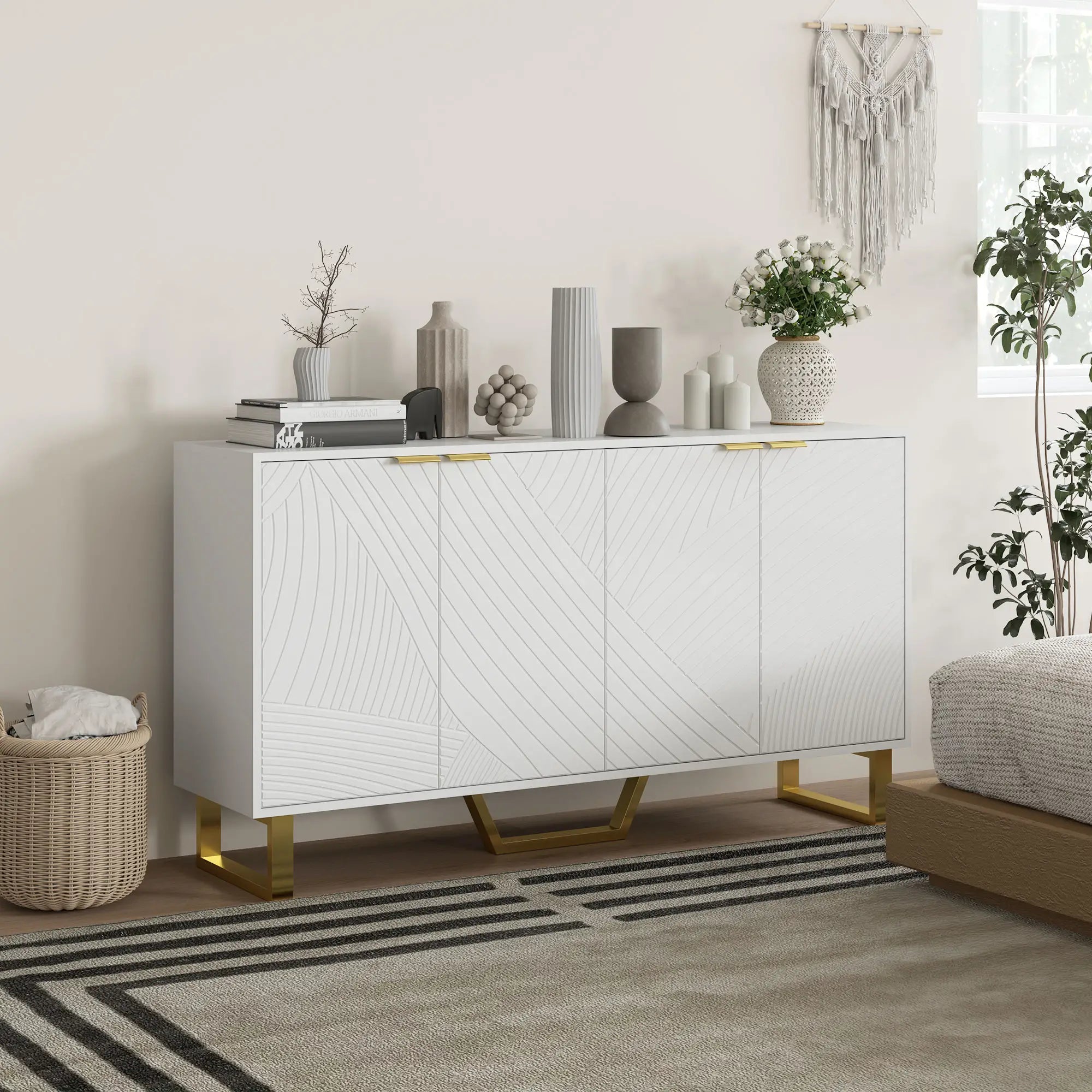 Sideboard Buffet Cabinet, Adjustable Shelves, Living Room TV Cabinet, 65 Inch, White Storage Cabinets at Gallery Canada