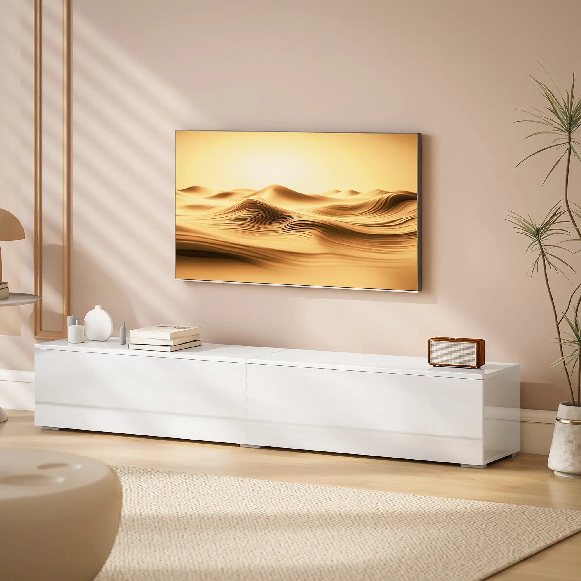 Floating TV Stand For 75 Inch TVs, 70.9 Inch Cabinet, High Gloss White, White TV Stands at Gallery Canada