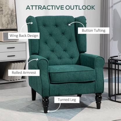 Fabric Accent Chair, Button Tufted, Wood Legs, Dark Green Accent Chairs at Gallery Canada