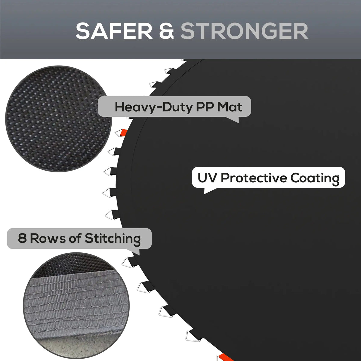 Trampoline Replacement Mat, Fits 14', 80 V-Hooks, 5.5" Springs, Black Trampolines at Gallery Canada