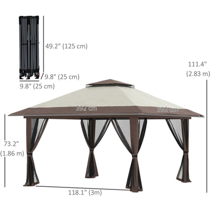 13' x 13' Pop Up Canopy, 2-Tier Roof Tent with Net, Beige Pop Up Canopies at Gallery Canada