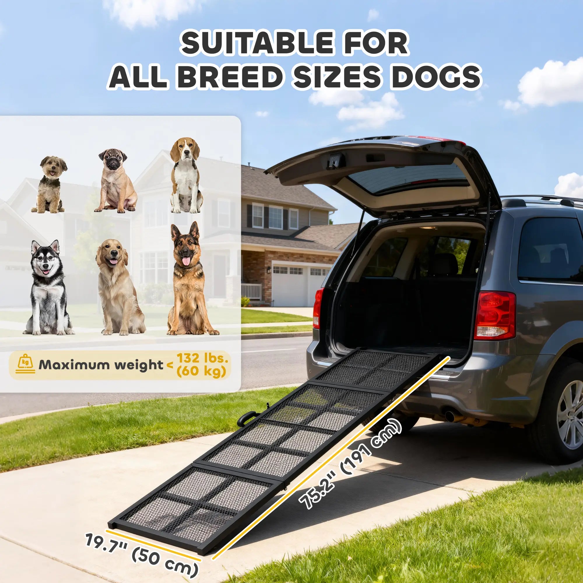 75 Inch Folding Portable Dog Car Ramp for Large Dogs, Extra Long Wide Dog Stairs at Gallery Canada