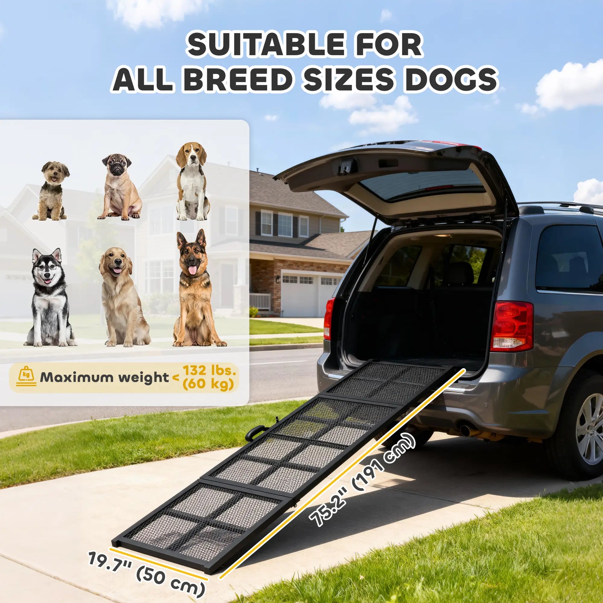 75 Inch Folding Portable Dog Car Ramp for Large Dogs, Extra Long Wide Dog Stairs at Gallery Canada