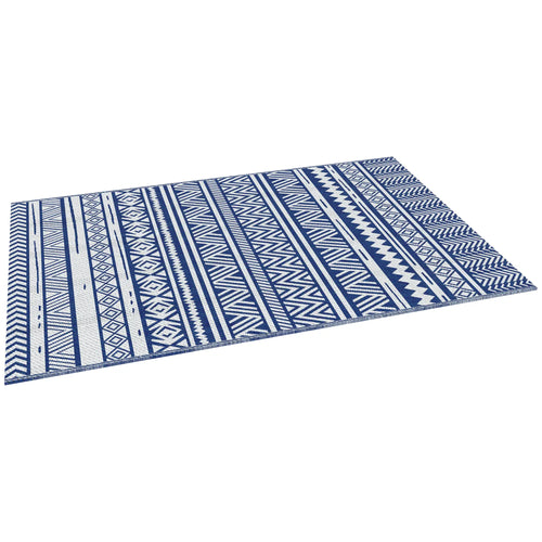 Reversible Outdoor Rug, Patio Floor Mat, 6' x 9', White, Dark Blue
