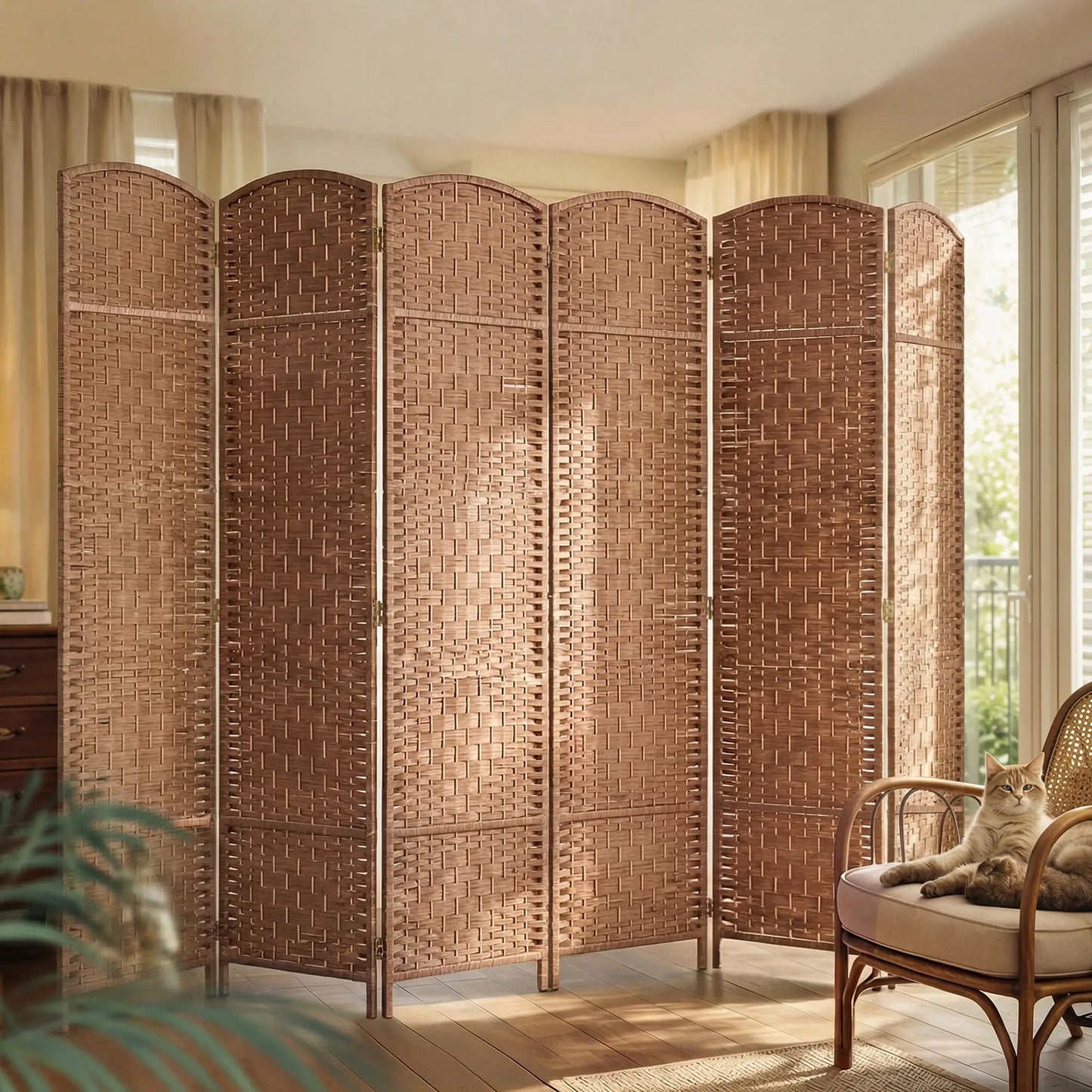 6ft Folding Room Divider, 6 Panel Wooden Frame, Natural Room Dividers at Gallery Canada