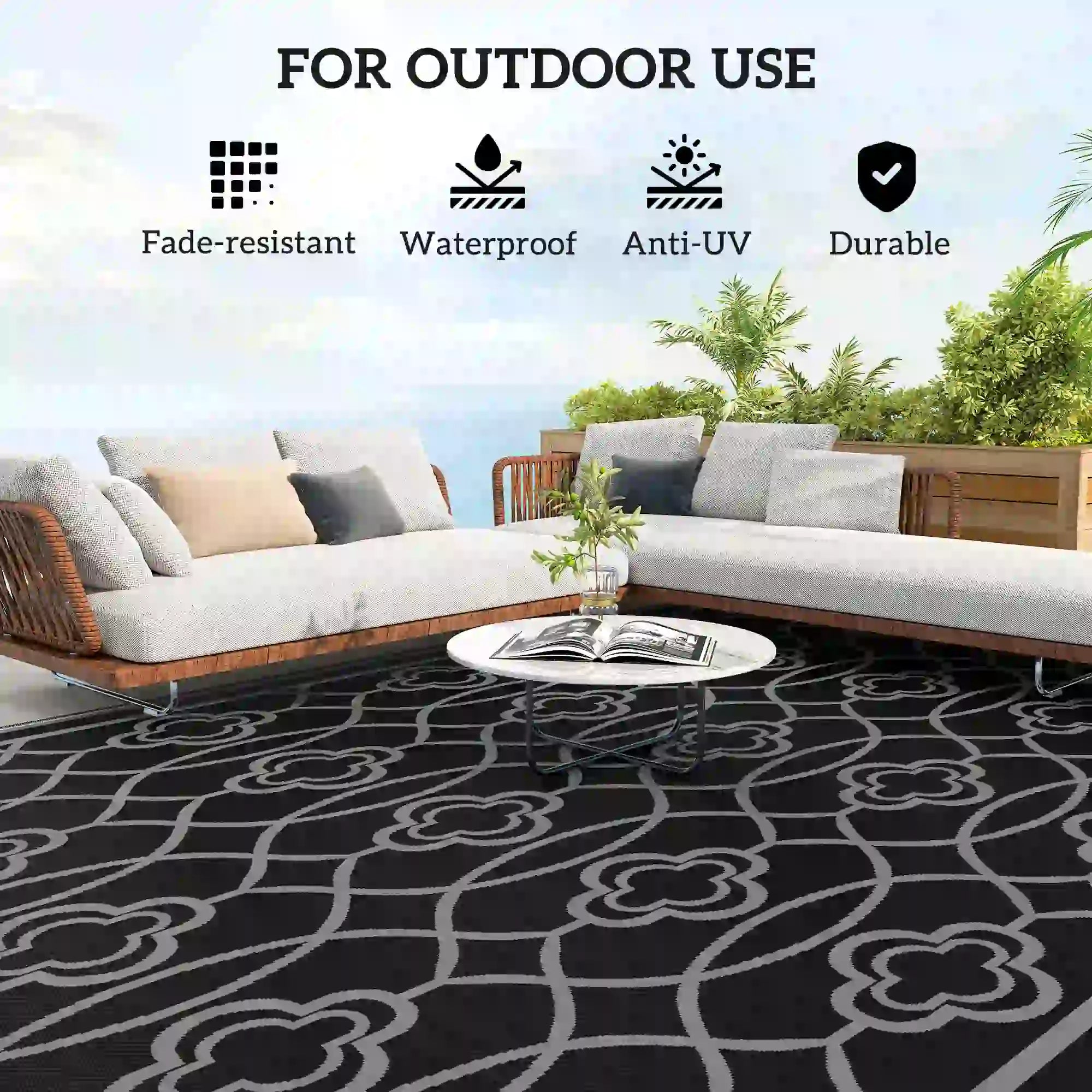 9' x 18' Outdoor RV Rug, Reversible Patio Floor Mat, Black and Grey Garden Decor at Gallery Canada