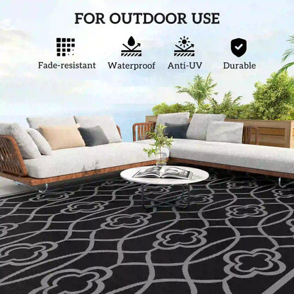 9' x 18' Outdoor RV Rug, Reversible Patio Floor Mat, Black and Grey Garden Decor at Gallery Canada