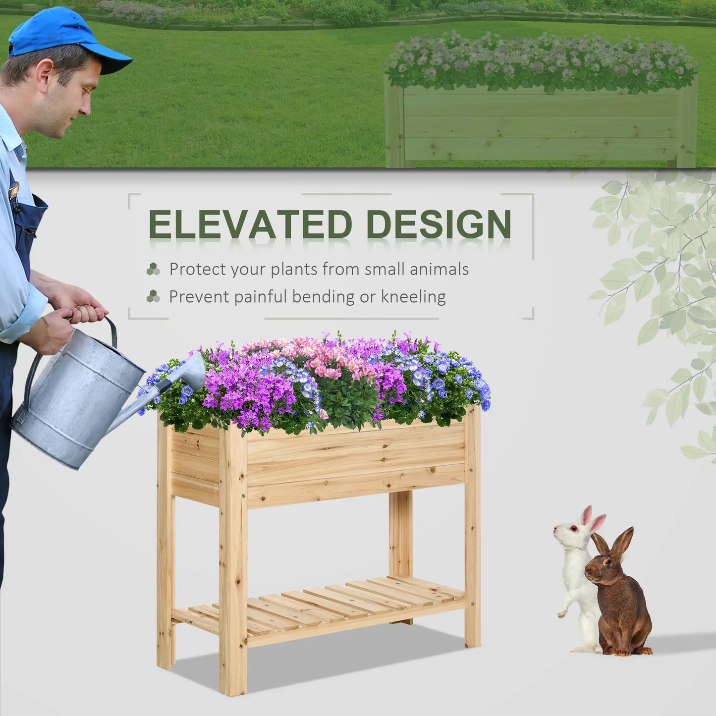 Raised Garden Bed With Legs, Elevated Planter With Shelf, Natural Wood Raised Garden Beds at Gallery Canada