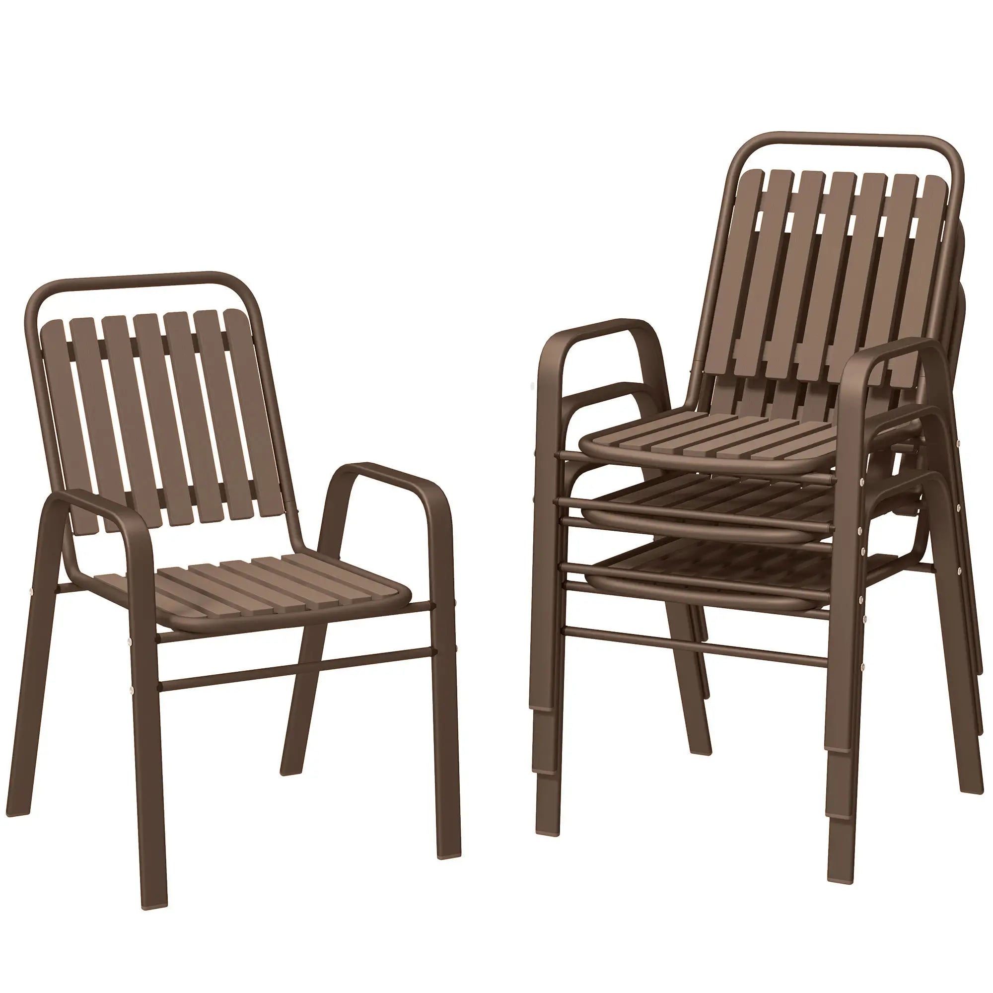 Stackable Outdoor Dining Chairs, Set of 4, Dark Brown Outdoor Dining Sets Dark Brown at Gallery Canada