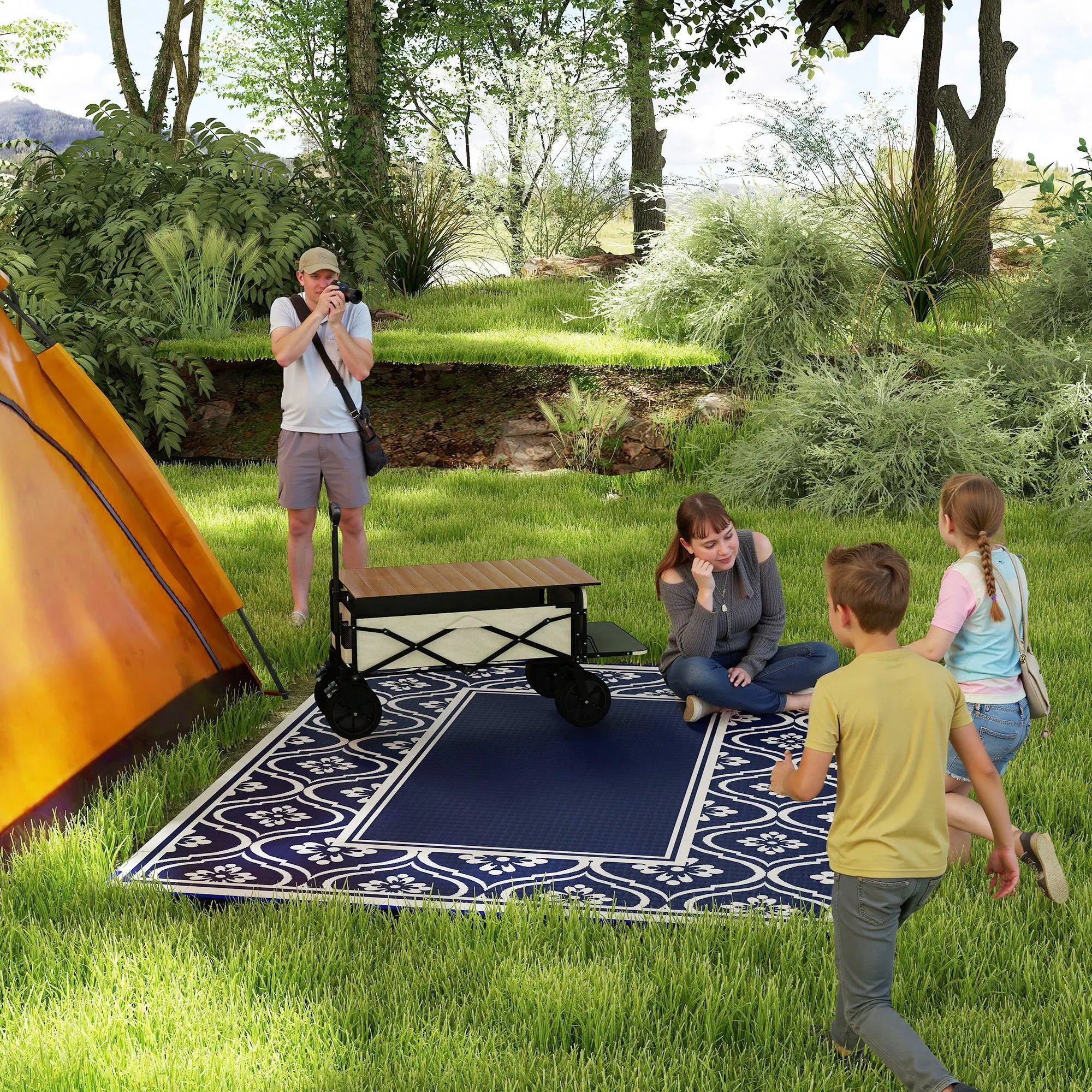8' x 10' Outdoor RV Rug, Reversible, Gourd Border, White, Blue Garden Decor at Gallery Canada