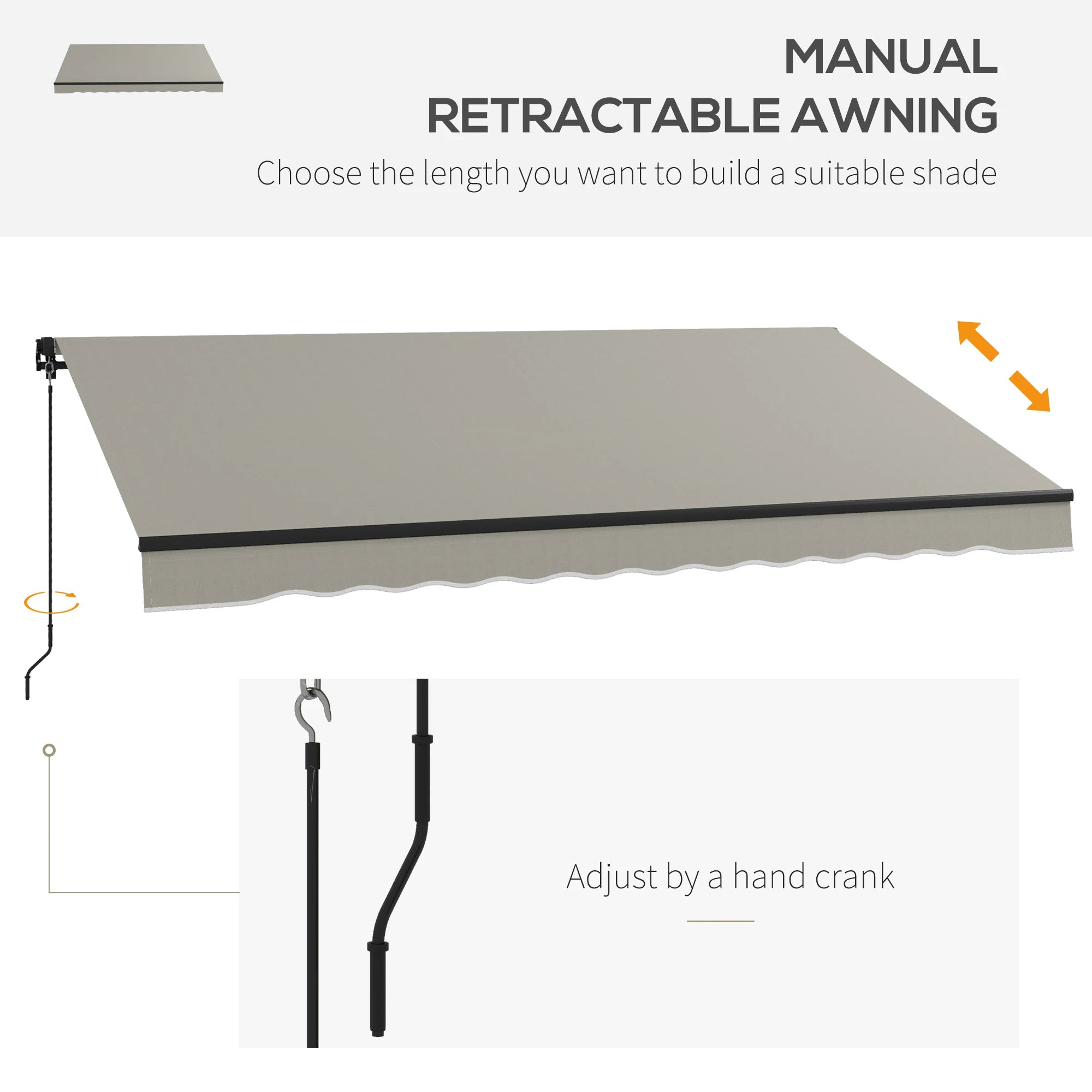 12' x 10' Retractable Awning, UV Resistant Sunshade, Light Grey Deck Awnings at Gallery Canada