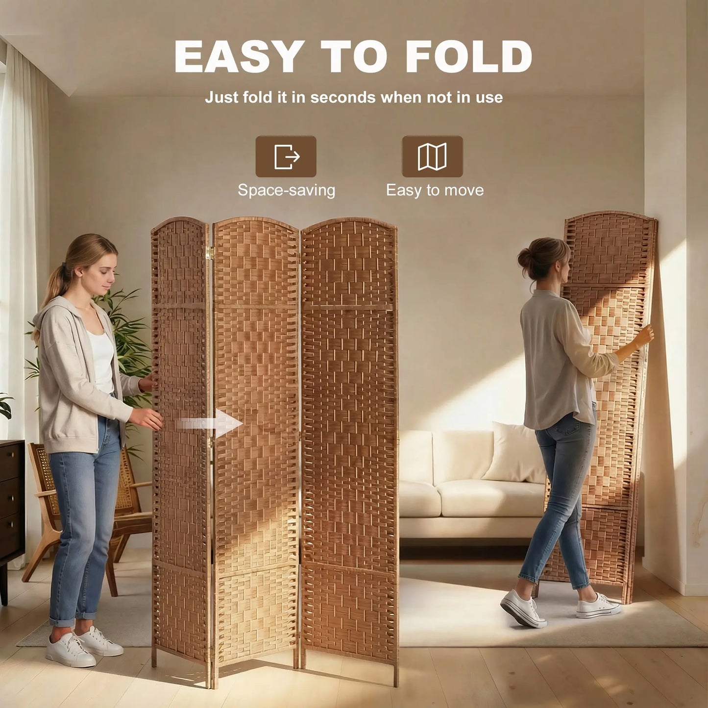 6ft Folding Room Divider, 3 Panel Wooden Frame, Natural Room Dividers at Gallery Canada